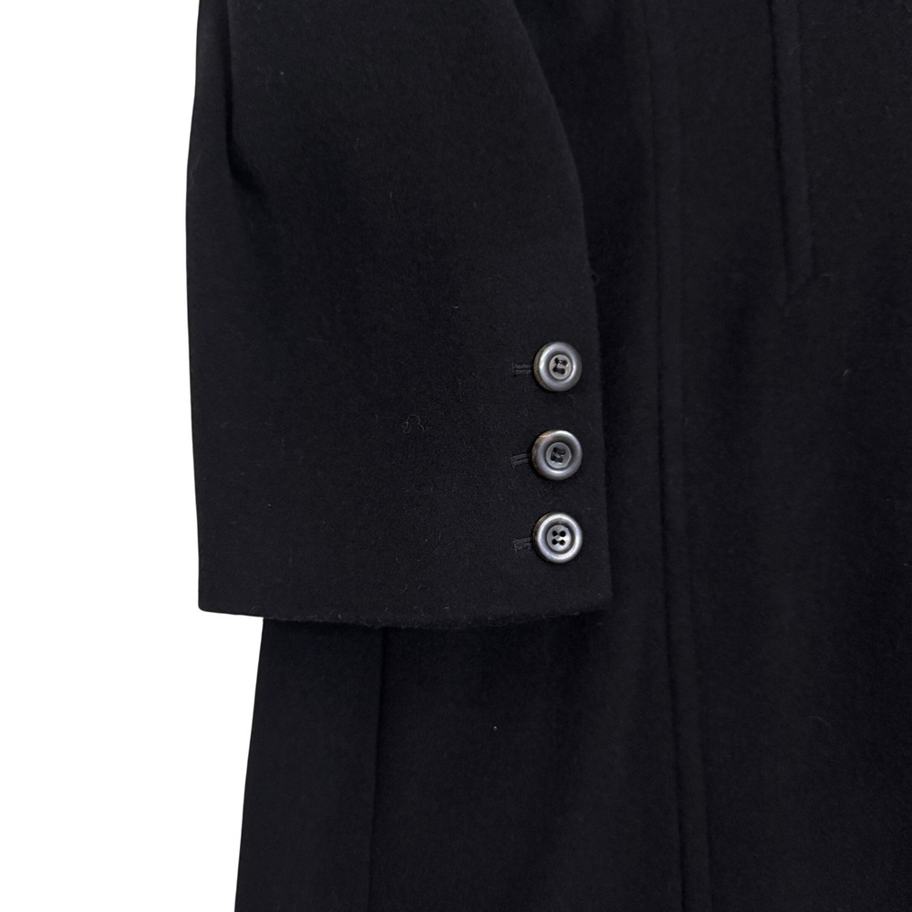 Vintage Feraud Black Wool Coat 12 Mock Neck Longline Seamed Button Front Hungary - Picture 7 of 8